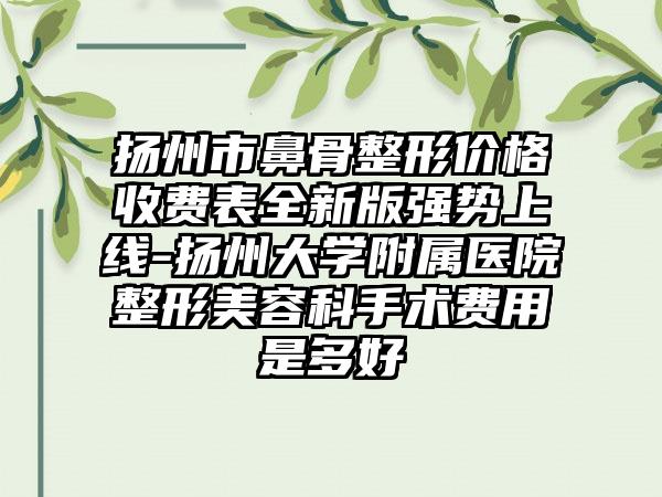 揚(yáng)州市鼻骨整形價(jià)格收費(fèi)表全新版強(qiáng)勢(shì)上線-揚(yáng)州大學(xué)附屬醫(yī)院整形美容科手術(shù)費(fèi)用是多好