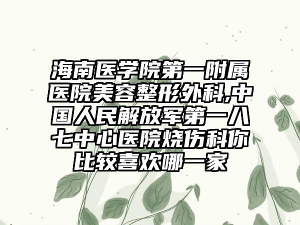 海南醫(yī)學院第一附屬醫(yī)院美容整形外科,中國人民解放軍第一八七中心醫(yī)院燒傷科你比較喜歡哪一家