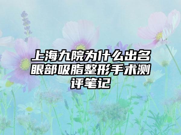 上海九院為什么出名眼部吸脂整形手術(shù)測評筆記