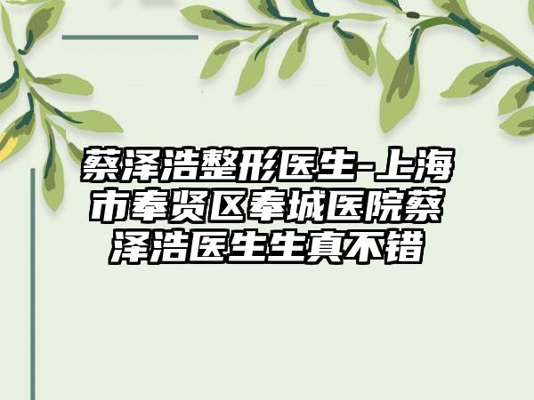 蔡澤浩整形醫(yī)生-上海市奉賢區(qū)奉城醫(yī)院蔡澤浩醫(yī)生生真不錯